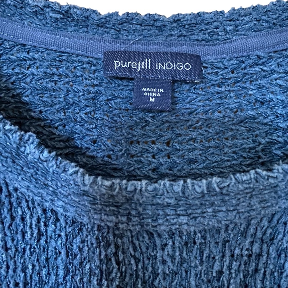 Pure Jill Indigo Knit Sweater Kimono Bracelet Sleeves Lagenlook Artsy Boho Sz M - Picture 3 of 9